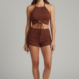 Women’s Bikini Set with Halter Top and Drawstring Bottom
