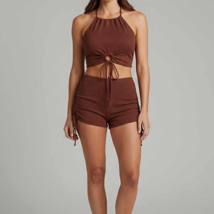 Women’s Bikini Set with Halter Top and Drawstring Bottom