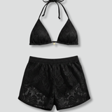 Women’s Bikini Set with Halter Top and Lace Shorts