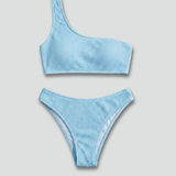 Women’s Bikini Set with One Shoulder Top and Ribbed Surface