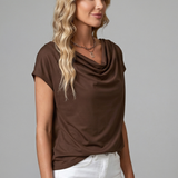 Women's Blouse with Cowl Neck and Draped Front