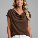 Women's Blouse with Cowl Neck and Draped Front