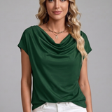 Women's Blouse with Cowl Neck and Draped Front