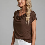 Women's Blouse with Cowl Neck and Draped Front