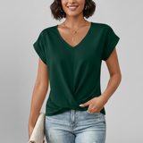Women’s Blouse with V Neckline and Short Sleeves