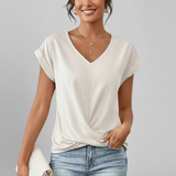 Women’s Blouse with V Neckline and Short Sleeves