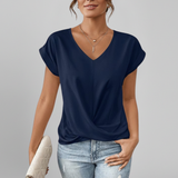 Women’s Blouse with V Neckline and Short Sleeves