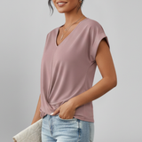 Women’s Blouse with V Neckline and Short Sleeves