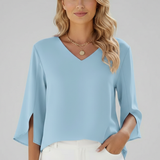Women’s Blouse with V Neckline and Short Sleeves
