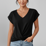 Women’s Blouse with V Neckline and Short Sleeves