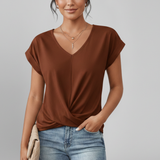 Women’s Blouse with V Neckline and Short Sleeves
