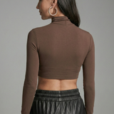 Women’s Crop Top with High Neck and Long Sleeves