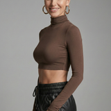 Women’s Crop Top with High Neck and Long Sleeves