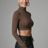 Women’s Crop Top with High Neck and Long Sleeves