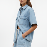Women’s Denim Set with Short-Sleeve Shirt Jacket and Shorts