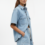 Women’s Denim Set with Short-Sleeve Shirt Jacket and Shorts