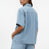 Women’s Denim Set with Short-Sleeve Shirt Jacket and Shorts