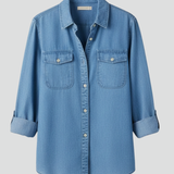 Women’s Denim Shirt with Button Front and Long Sleeves