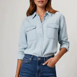 Women’s Denim Shirt with Button Front and Long Sleeves