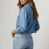 Women’s Denim Shirt with Button Front and Long Sleeves