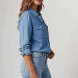 Women’s Denim Shirt with Button Front and Long Sleeves