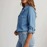 Women’s Denim Shirt with Button Front and Long Sleeves