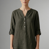 Women’s Linen Blouse with Button Closure and Roll Sleeves
