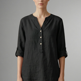 Women’s Linen Blouse with Button Closure and Roll Sleeves