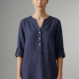 Women’s Linen Blouse with Button Closure and Roll Sleeves
