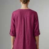 Women’s Linen Blouse with Button Closure and Roll Sleeves