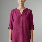 Women’s Linen Blouse with Button Closure and Roll Sleeves