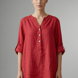 Women’s Linen Blouse with Button Closure and Roll Sleeves