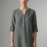 Women’s Linen Blouse with Button Closure and Roll Sleeves