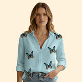 Women's Long-Sleeve Vintage Blouse with Button Detail