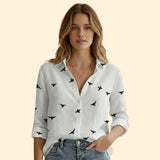 Women's Long-Sleeve Vintage Blouse with Button Detail