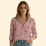 Women's Long-Sleeve Vintage Blouse with Button Detail