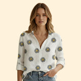 Women's Long-Sleeve Vintage Blouse with Button Detail