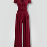 Women's Lounge Set with Wrap Top and Wide-Leg Pants