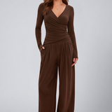 Women's Lounge Set with Wrap Top and Wide-Leg Pants