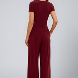 Women's Lounge Set with Wrap Top and Wide-Leg Pants