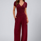 Women's Lounge Set with Wrap Top and Wide-Leg Pants