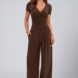 Women's Lounge Set with Wrap Top and Wide-Leg Pants