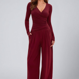 Women's Lounge Set with Wrap Top and Wide-Leg Pants