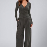 Women's Lounge Set with Wrap Top and Wide-Leg Pants