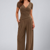 Women's Lounge Set with Wrap Top and Wide-Leg Pants