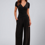 Women's Lounge Set with Wrap Top and Wide-Leg Pants