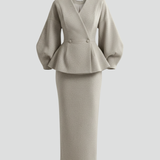 Women's Skirt Suit Set – Puff Sleeve Blazer and Midi Skirt Co-ord