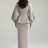 Women's Skirt Suit Set – Puff Sleeve Blazer and Midi Skirt Co-ord