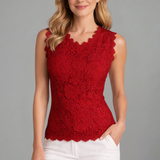 Women’s Sleeveless Blouse with V-Neck and Lace Surface