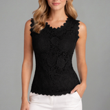 Women’s Sleeveless Blouse with V-Neck and Lace Surface